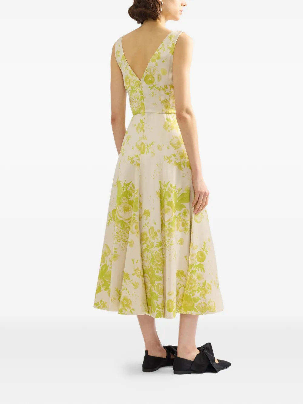 ERDEM Midi-jurk met bloemenprint en V-hals Beige