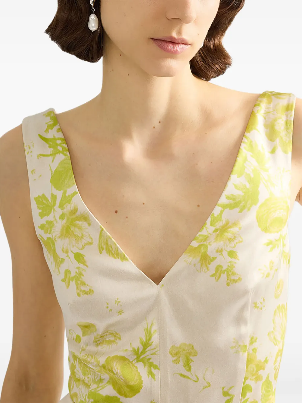 ERDEM Midi-jurk met bloemenprint en V-hals Beige