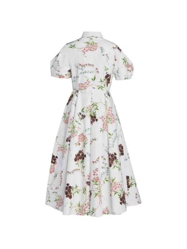 ERDEM short-sleeve floral-print Midi Dress | White | FARFETCH