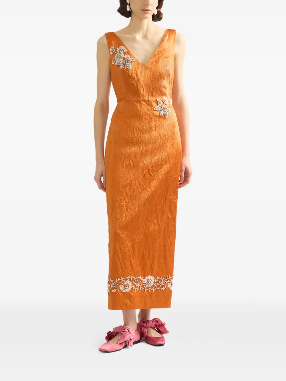 ERDEM Maxi-jurk met V-hals Oranje
