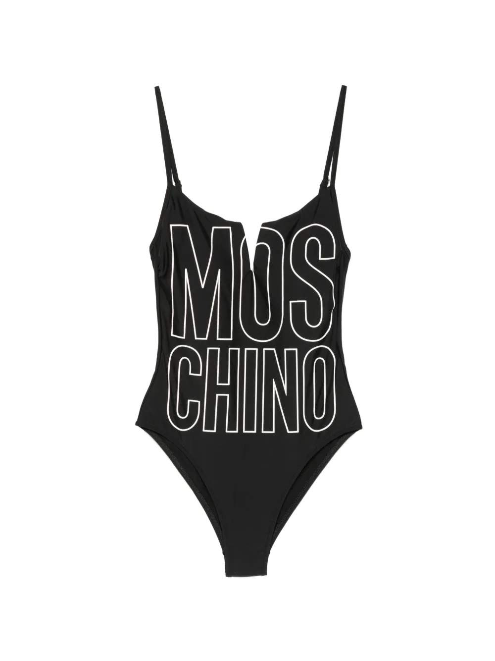 Moschino logo-print V-neck swimsuit - Nero