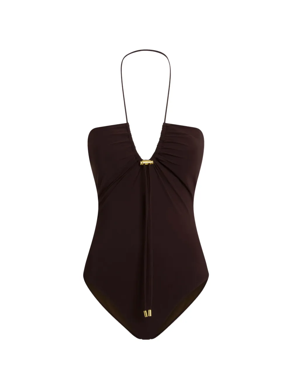Moschino halterneck ruched swimsuit - Marrone