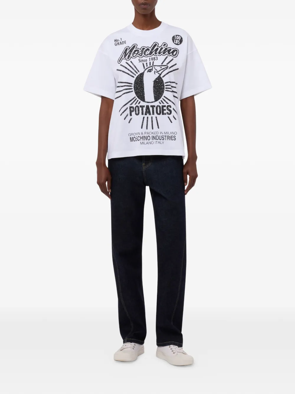 Moschino Jersey T-shirt van biologisch katoen met print Wit