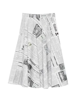 UND SPACE NEWSPAPER PRINT SKIRT　ホワイト M Moschino Printed Cotton Poplin Skirt | White | FARFETCH