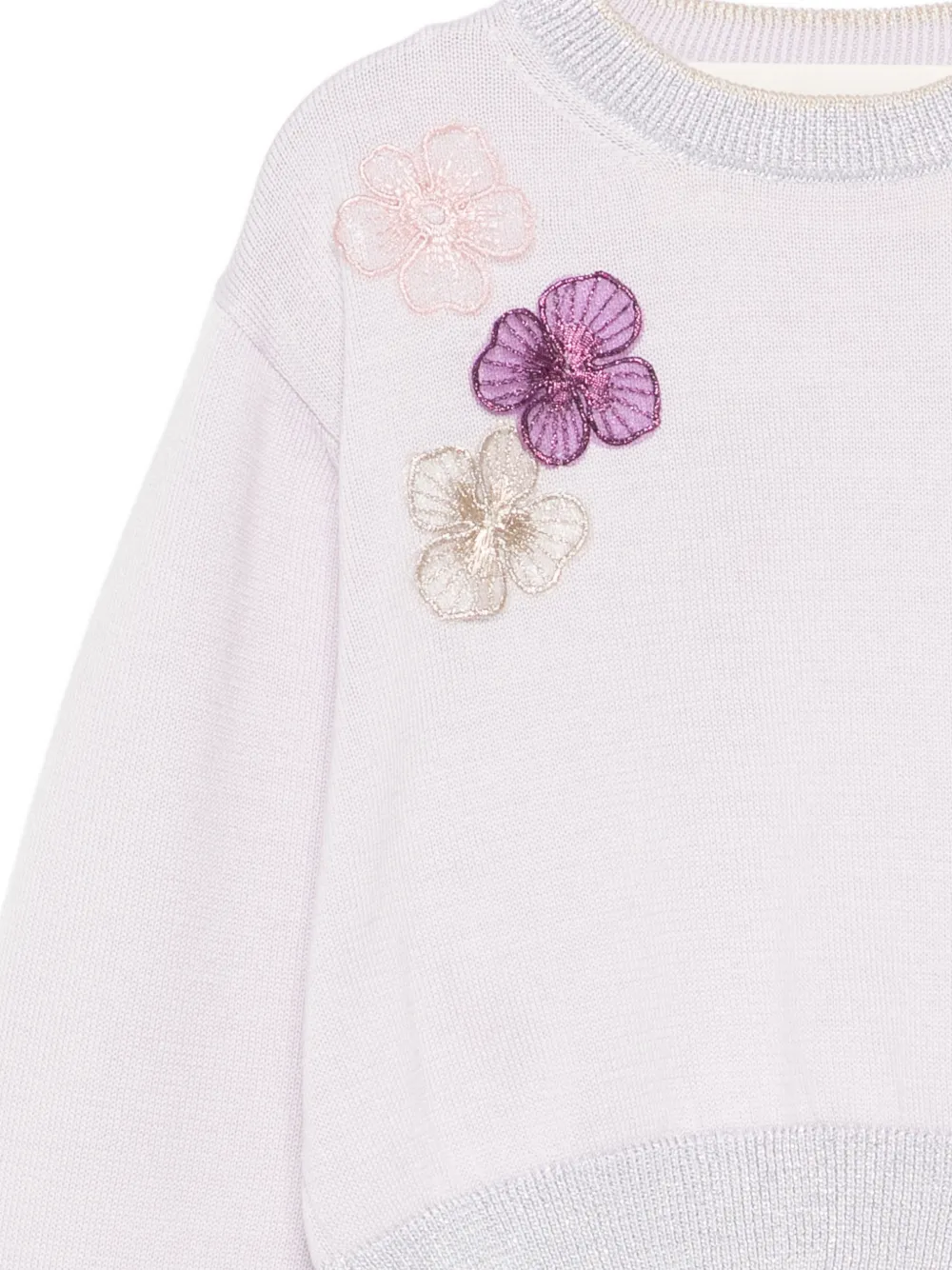  Simonetta Pull à Appliqués Fleurs - Violet 