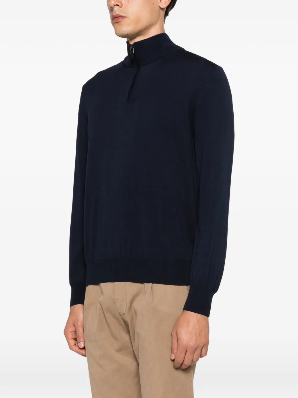  Canali Pull Zippé à Col Montant - Bleu 