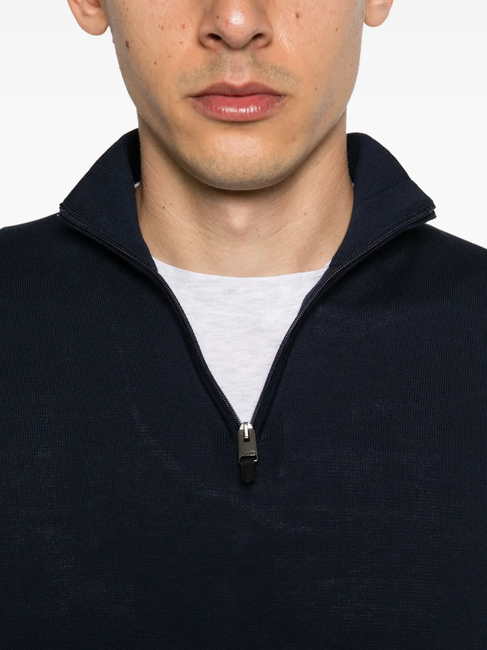 Canali Trui met rits en hoge hals Blauw