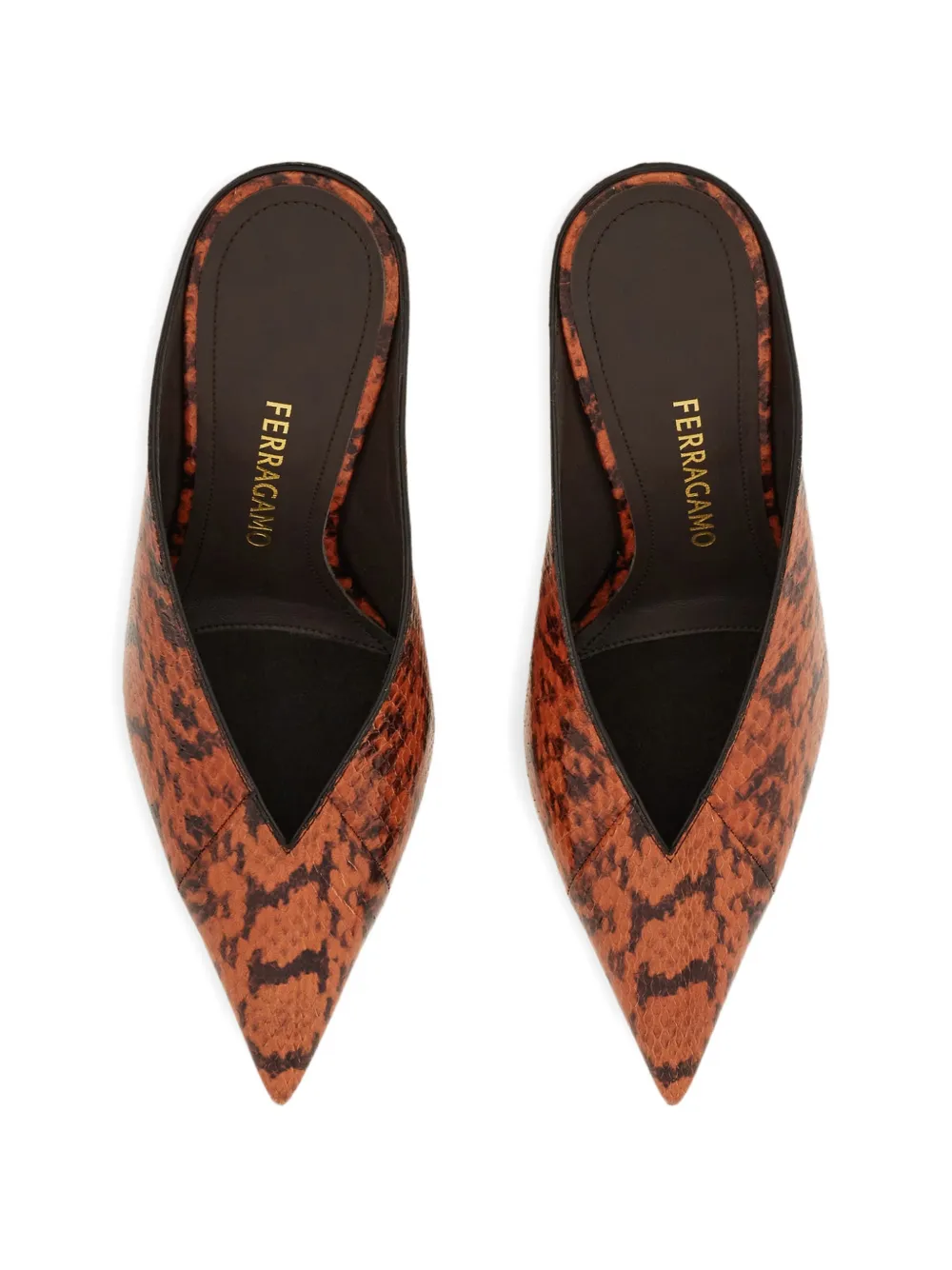Ferragamo Muiltjes met S-vormige hak Bruin