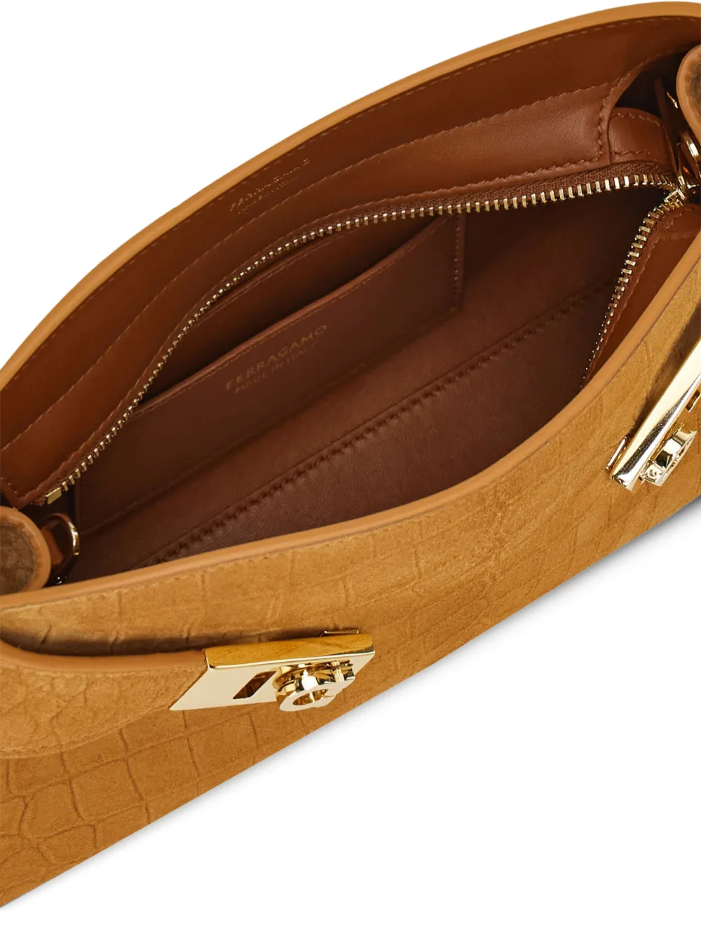 Ferragamo Hug mini-shopper met krokodillen-effect Beige