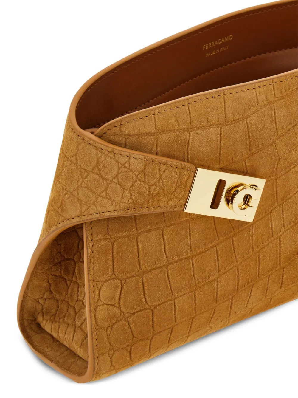 Ferragamo Hug mini-shopper met krokodillen-effect Beige