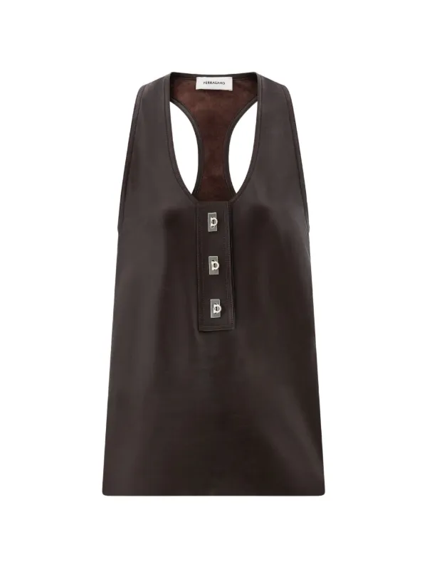 Ferragamo Nappa Racer Back Vest in Brown