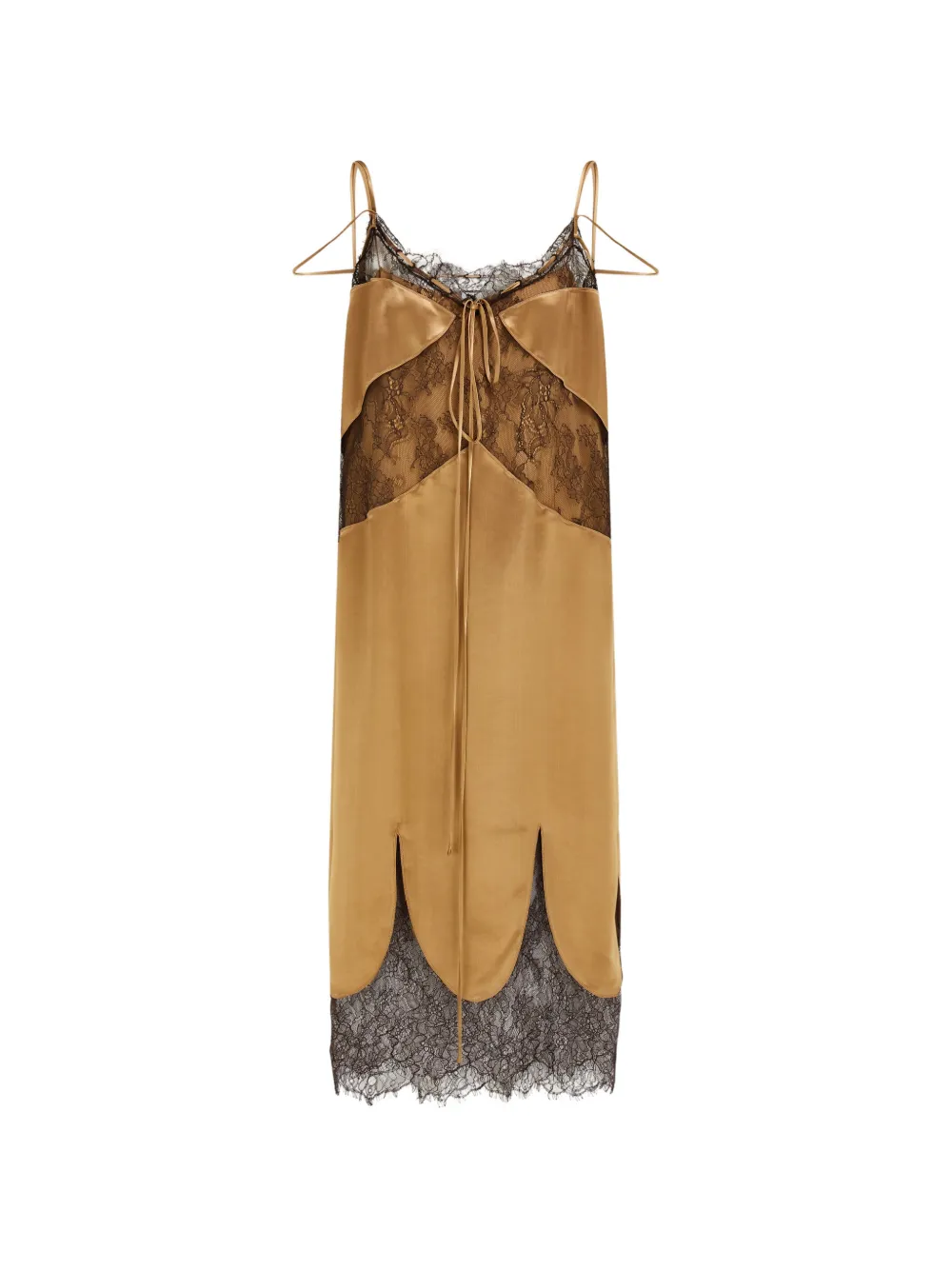 Ferragamo satin and lace slip dress - Marrone