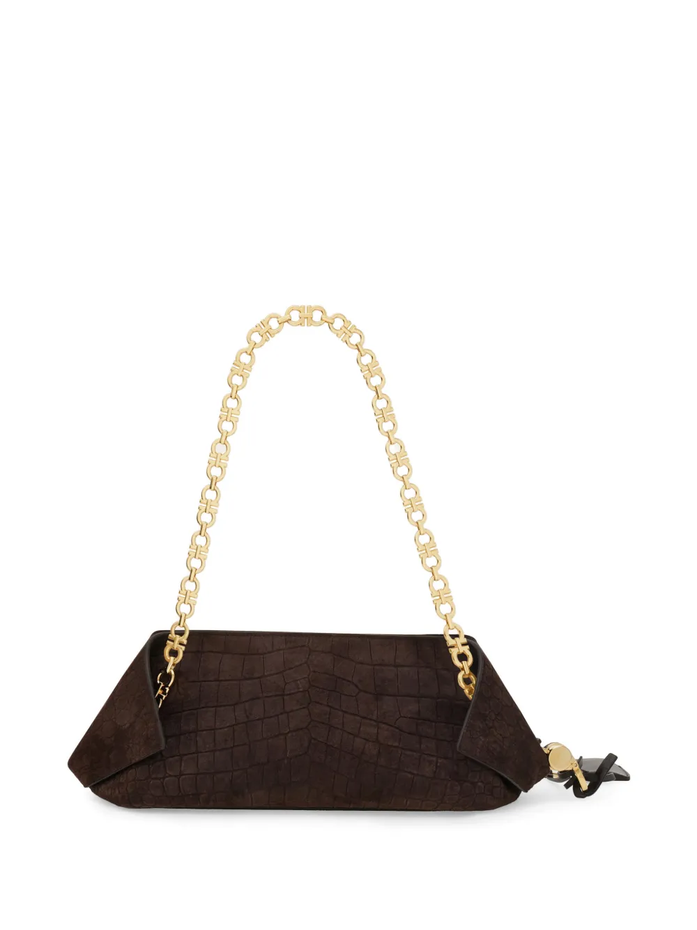 Ferragamo Kleine Gancini schoudertas met ketting Bruin