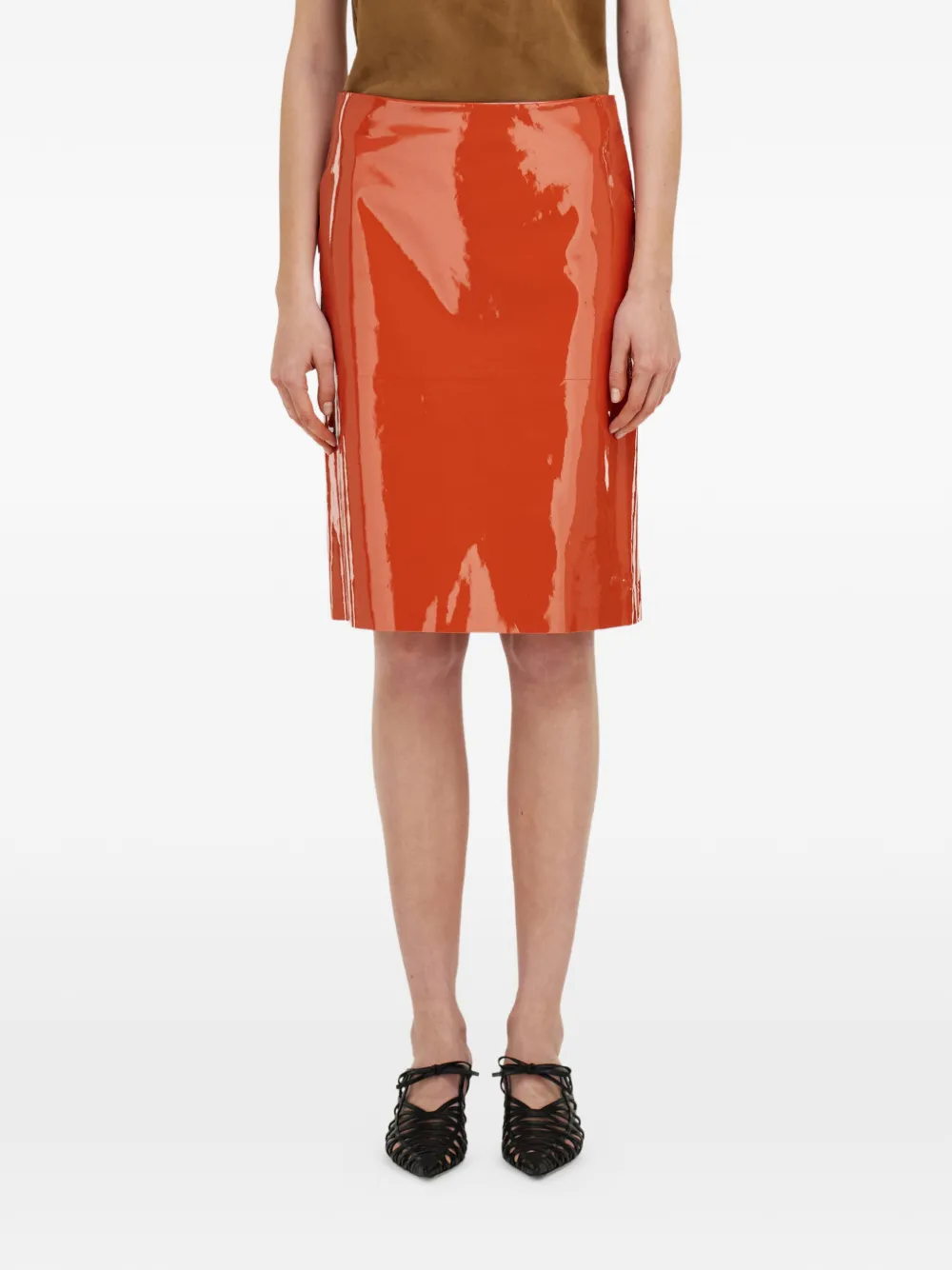 Patent leather pencil skirt