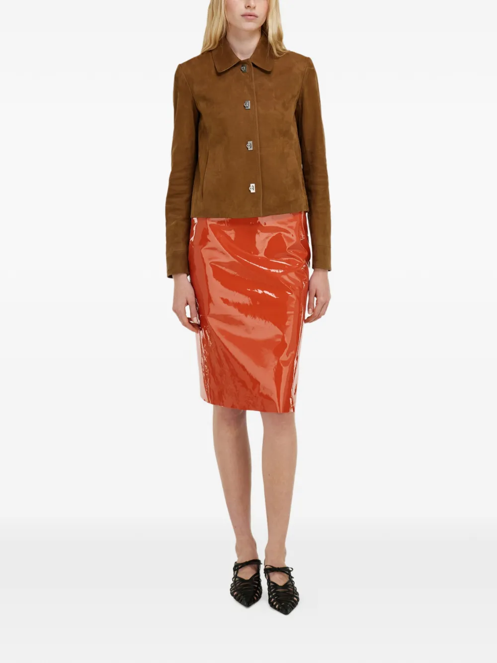 Patent leather pencil skirt