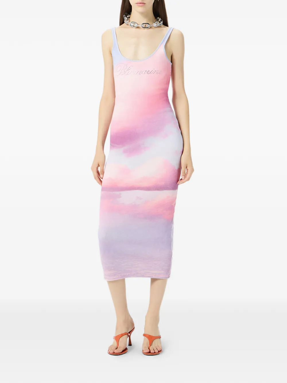Blumarine Midi-jurk met digitale print Roze