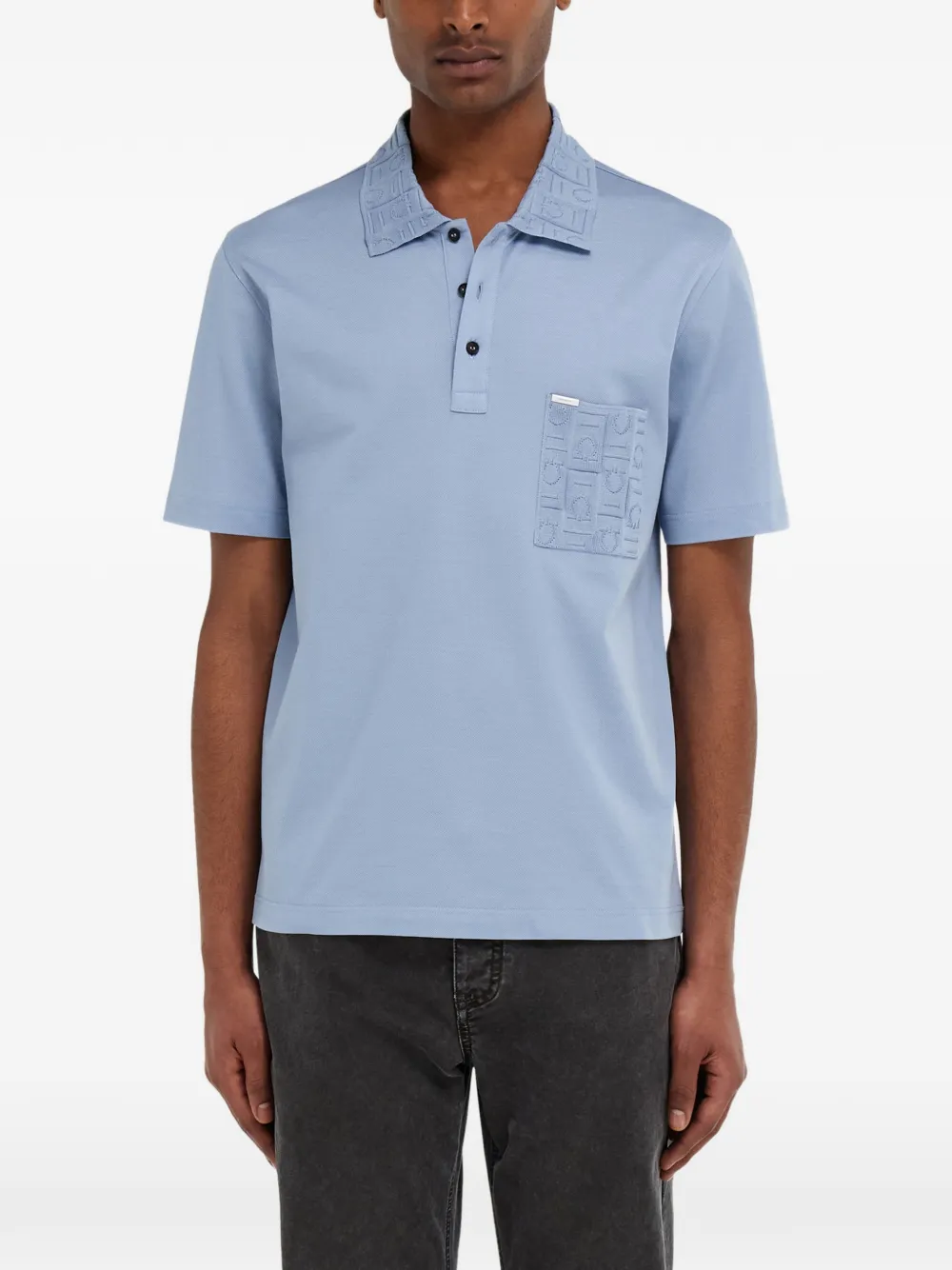 V-neck polo with jacquard pocket detail