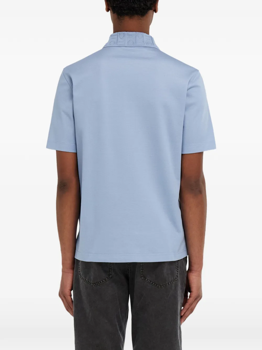 V-neck polo with jacquard pocket detail