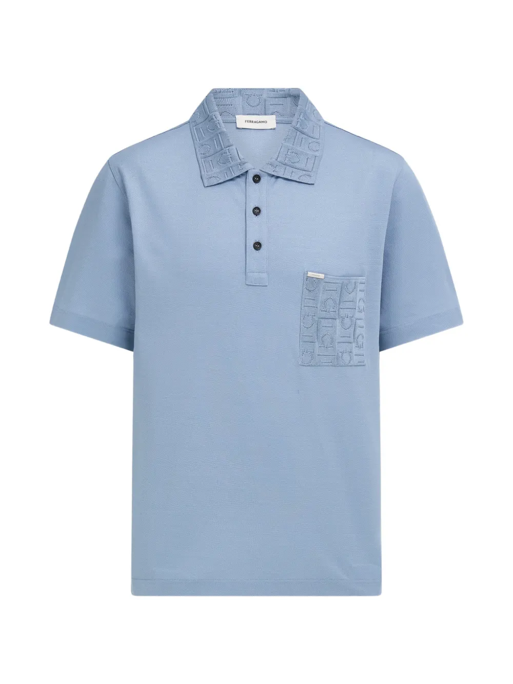 Ferragamo V-neck polo with jacquard pocket detail - Blu