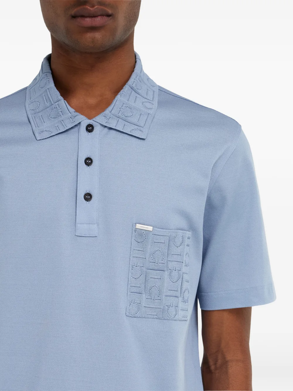 V-neck polo with jacquard pocket detail