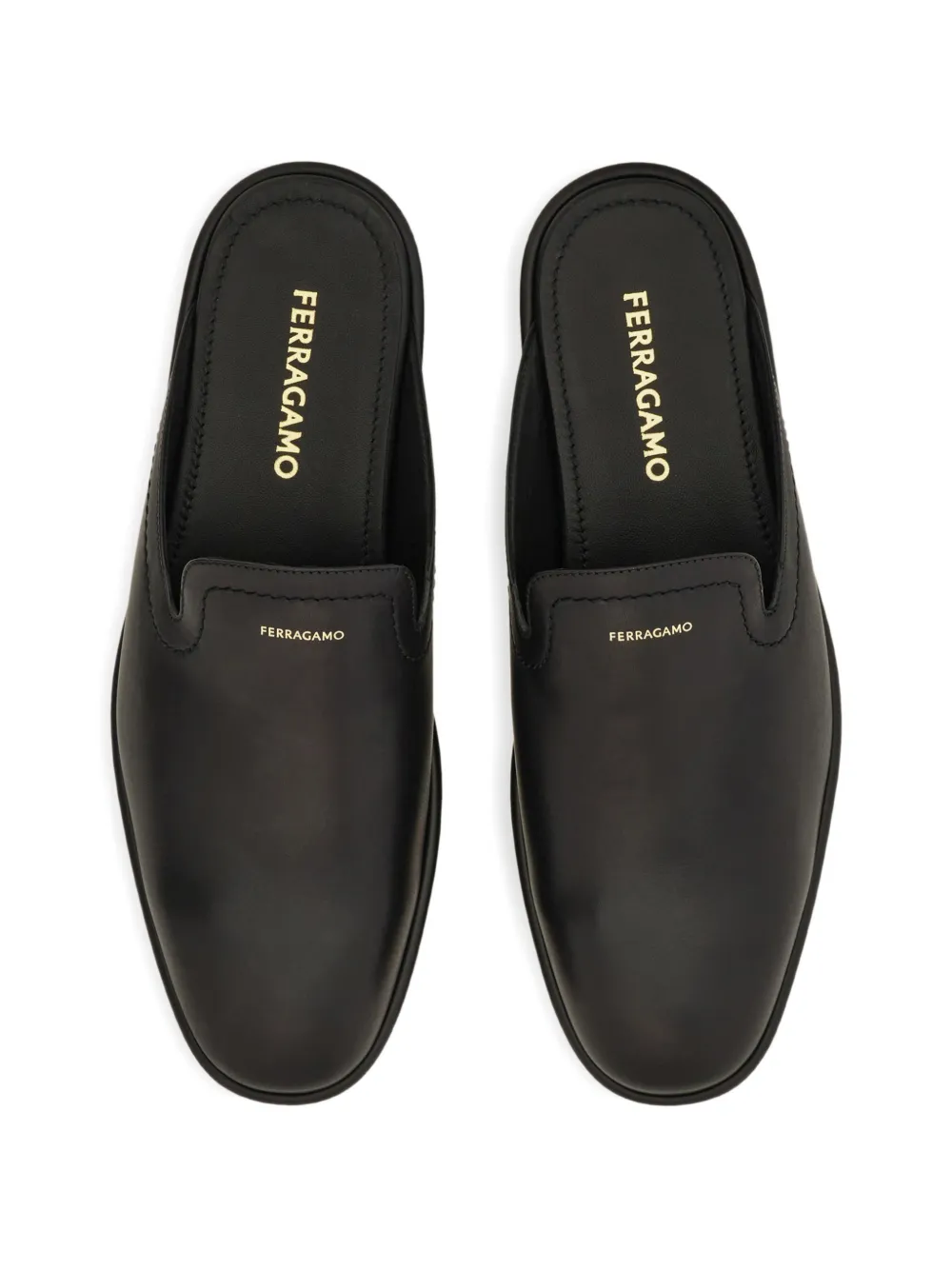 Ferragamo round-toe leather slippers Zwart