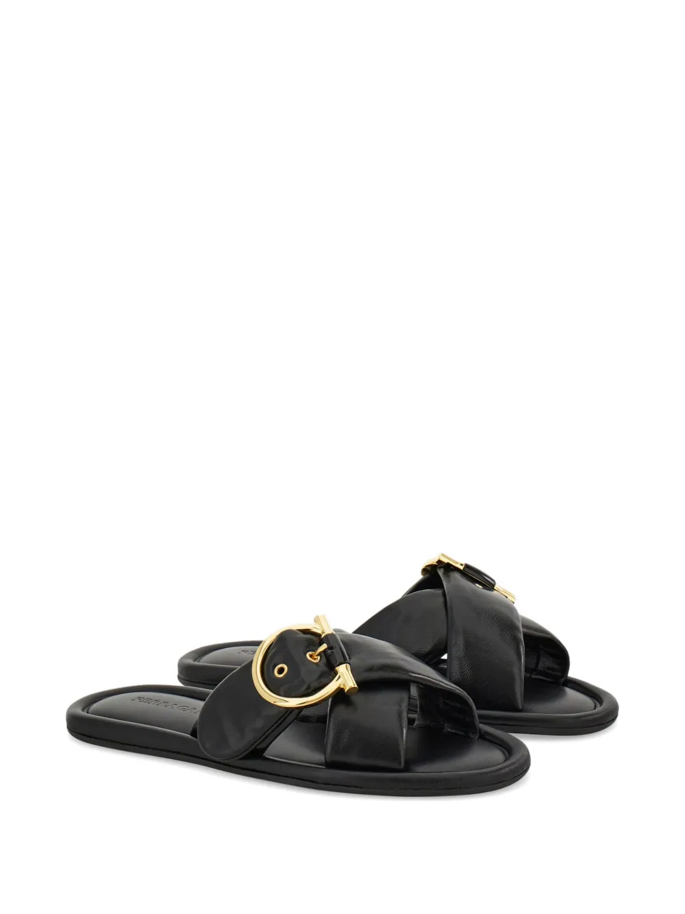 Ferragamo Gancini ornament slides Zwart