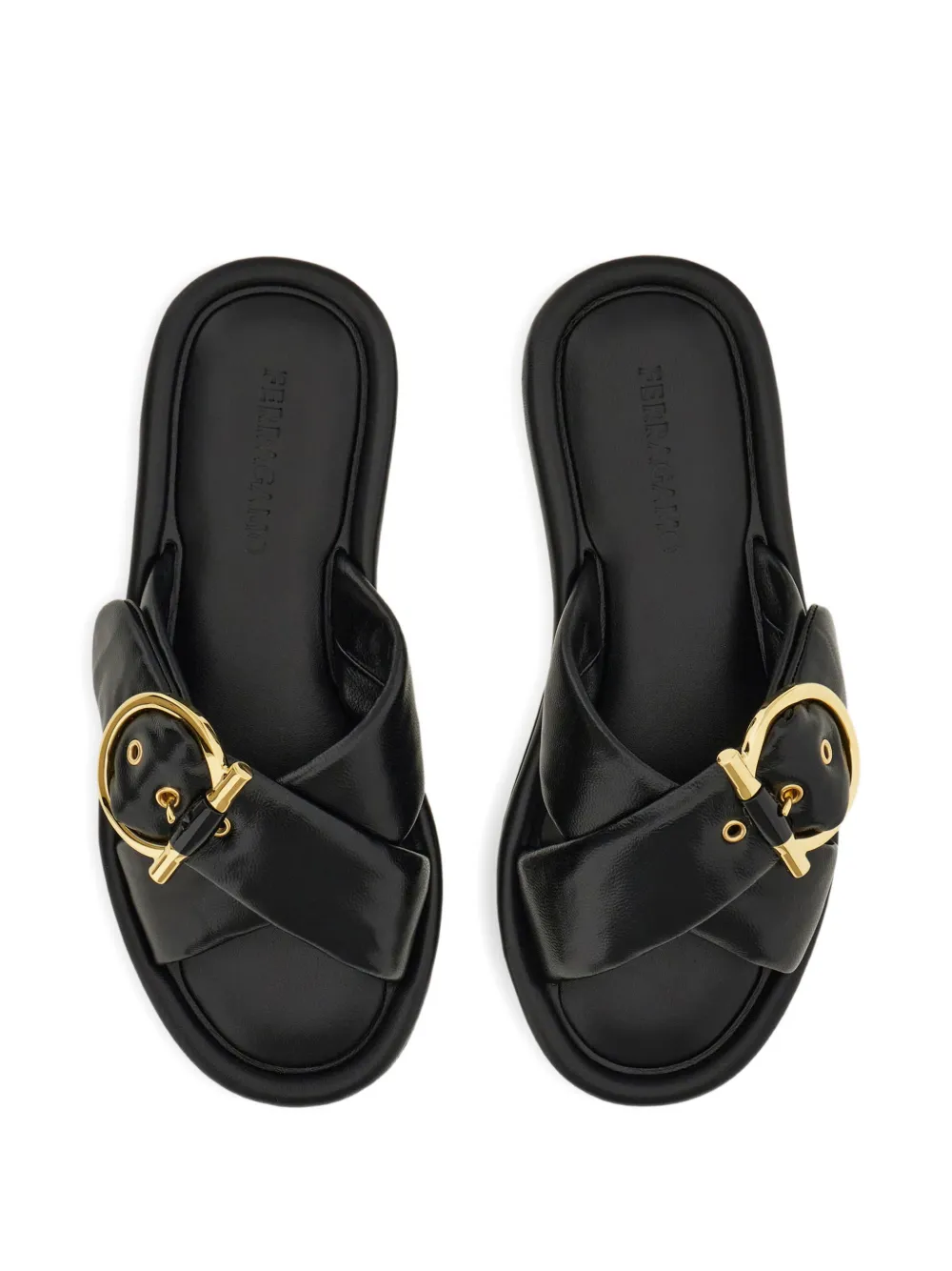 Ferragamo Gancini ornament slides Zwart