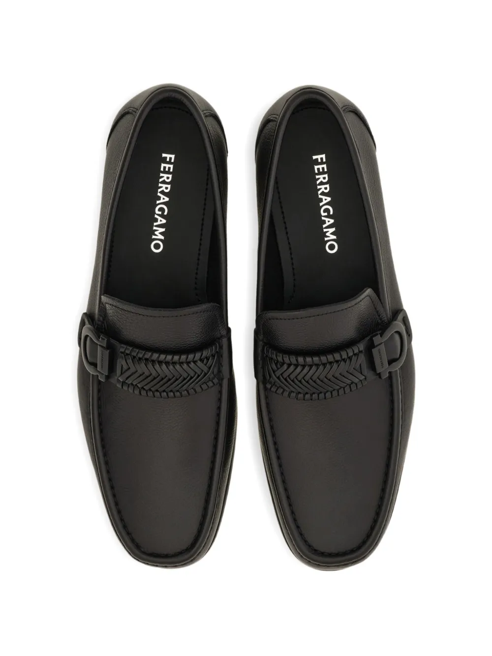 Ferragamo Mocassins met gevlochten Gancini-detail Zwart