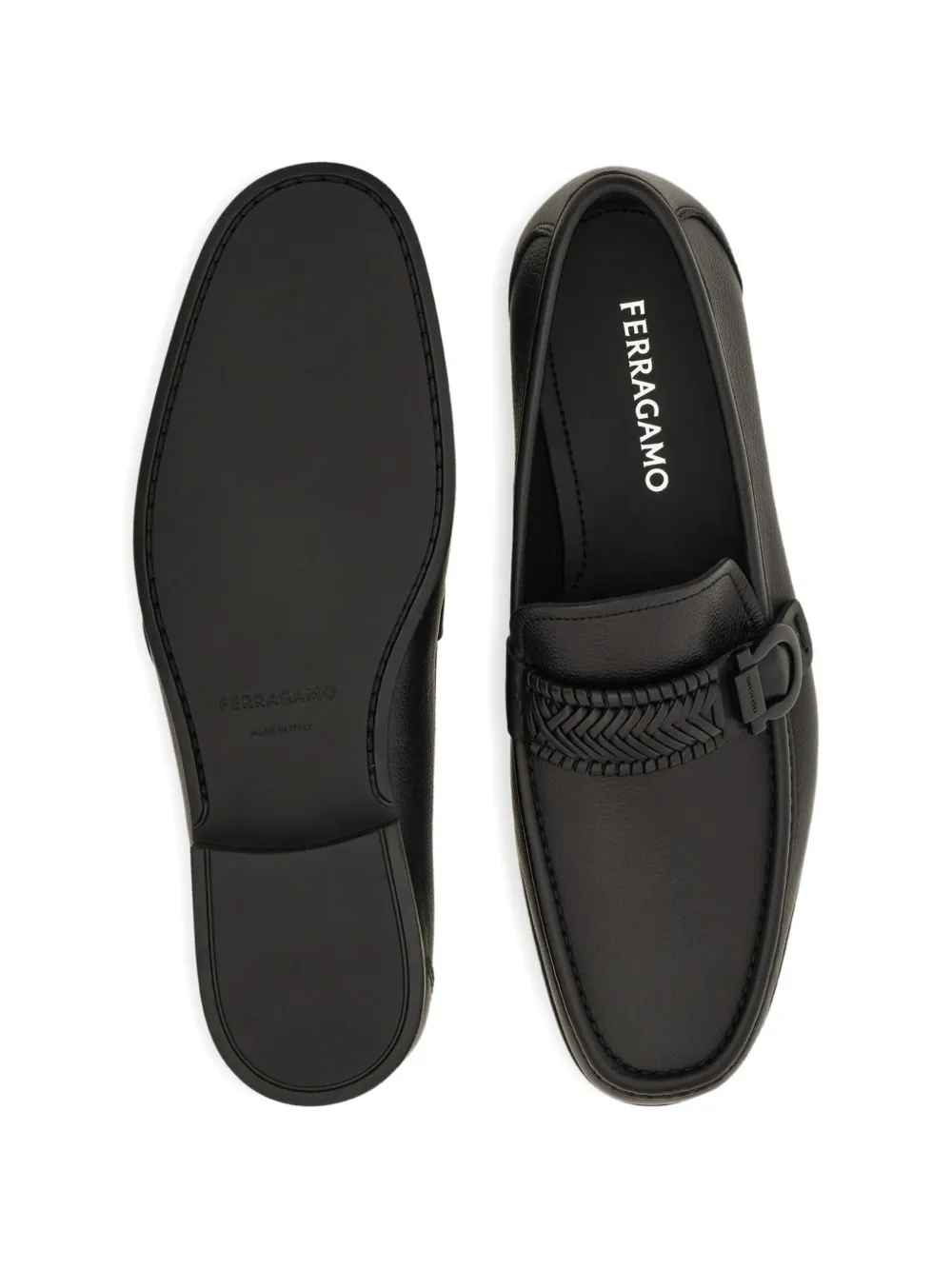 Ferragamo Mocassins met gevlochten Gancini-detail Zwart