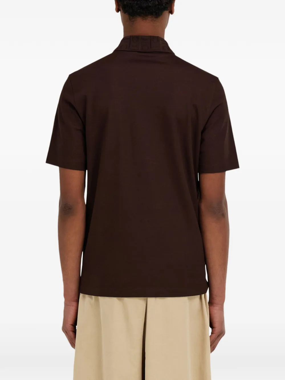 Ferragamo Poloshirt met V-hals en jacquard Bruin
