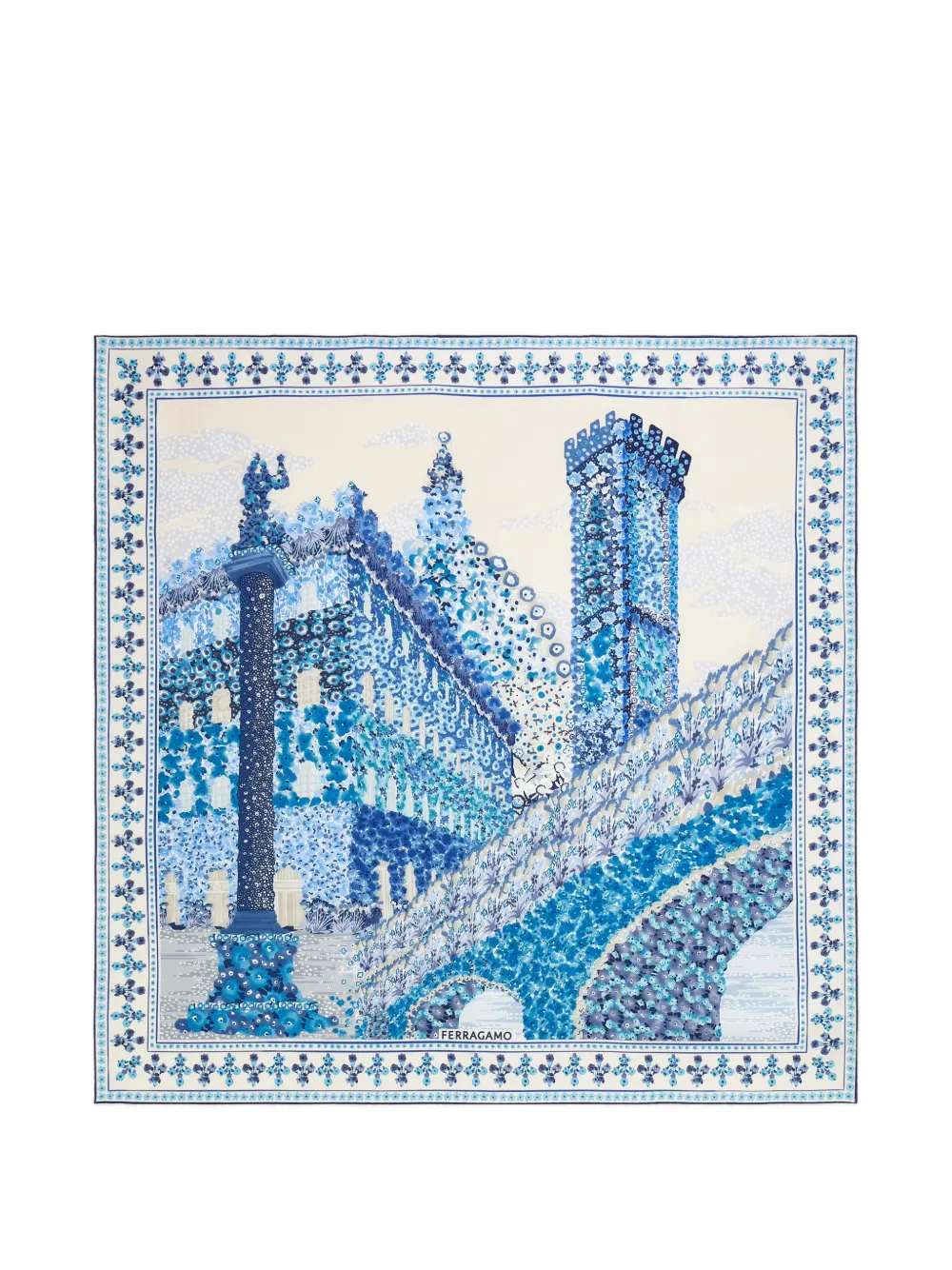 Ferragamo palazzo print silk scarf - Blu