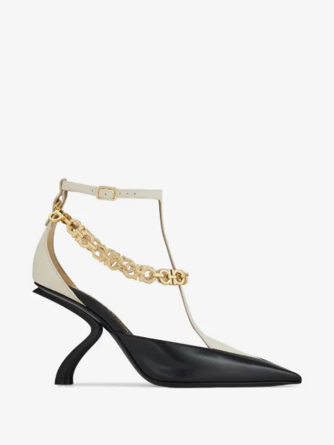 Ferragamo S-shaped heel pumps with Gancini chain
