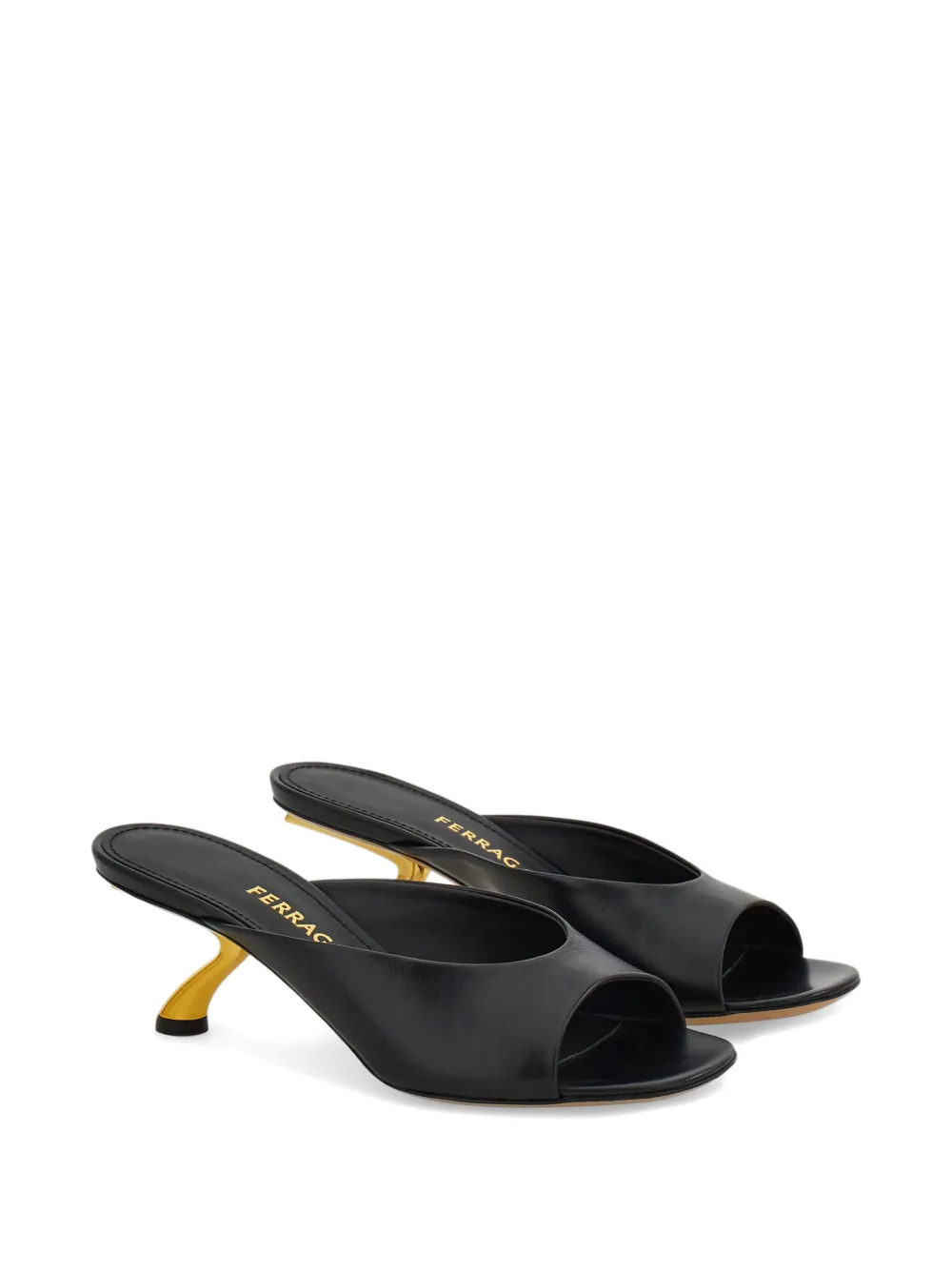 Ferragamo Slippers met bewerkte hak Zwart