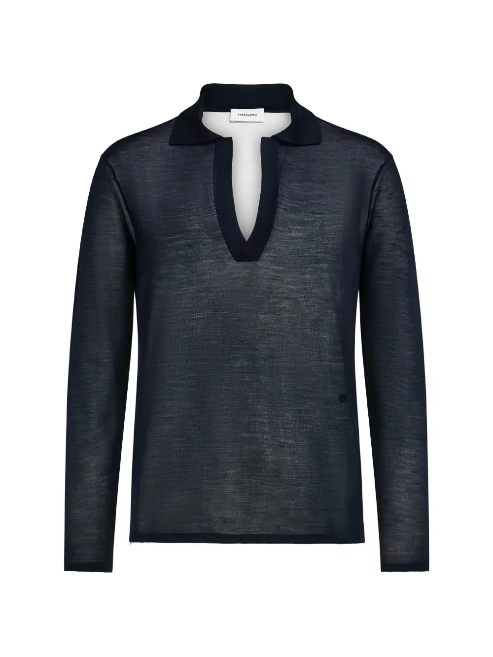 Ferragamo Gebreid zijden poloshirt met lange mouwen Blauw