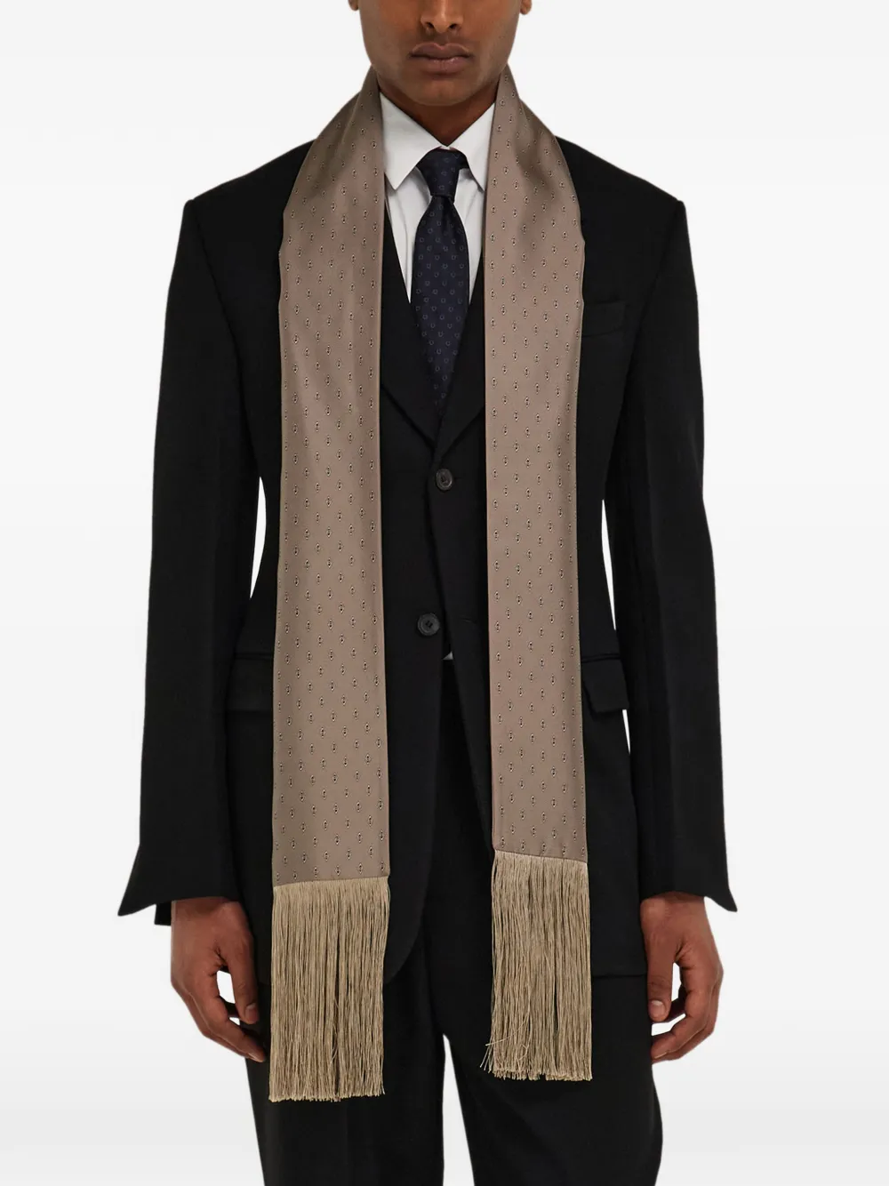 Ferragamo Zijden sjaal met Micro Gancini print Beige