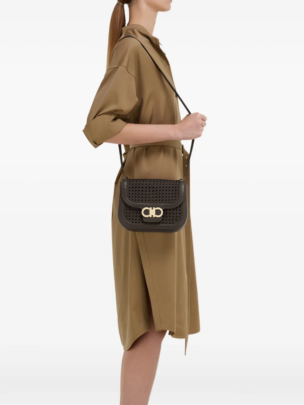 extra small Double Gancini North-South crossbody bag