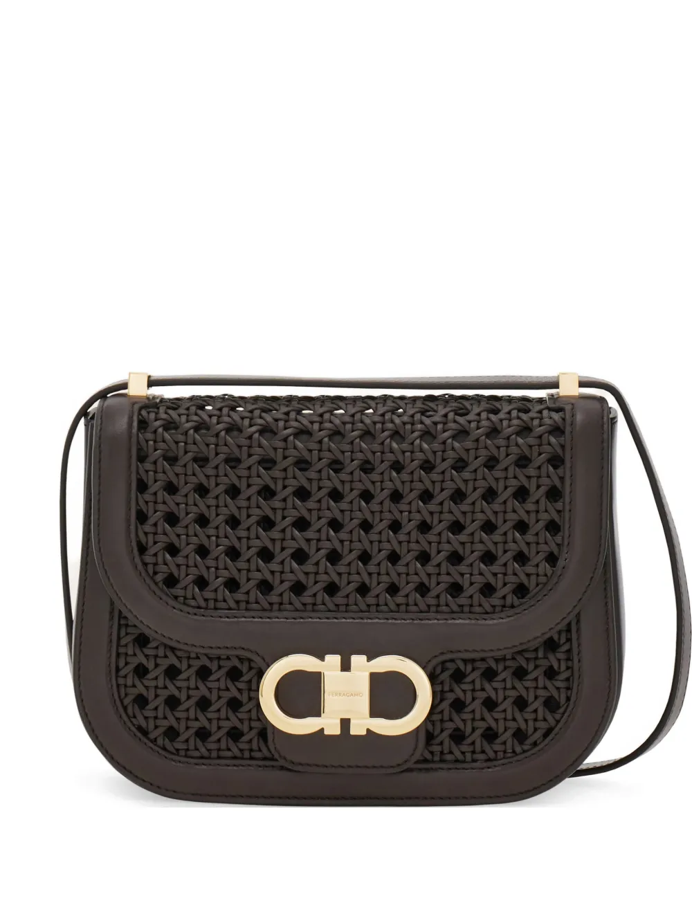 Ferragamo Double Gancini North-South crossbody bag (XS) - Marrone