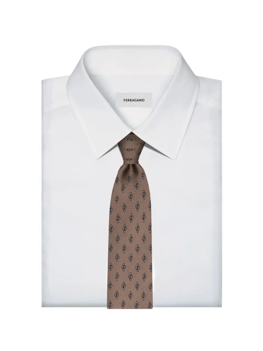 Ferragamo Stropdas met Gancini-print Beige