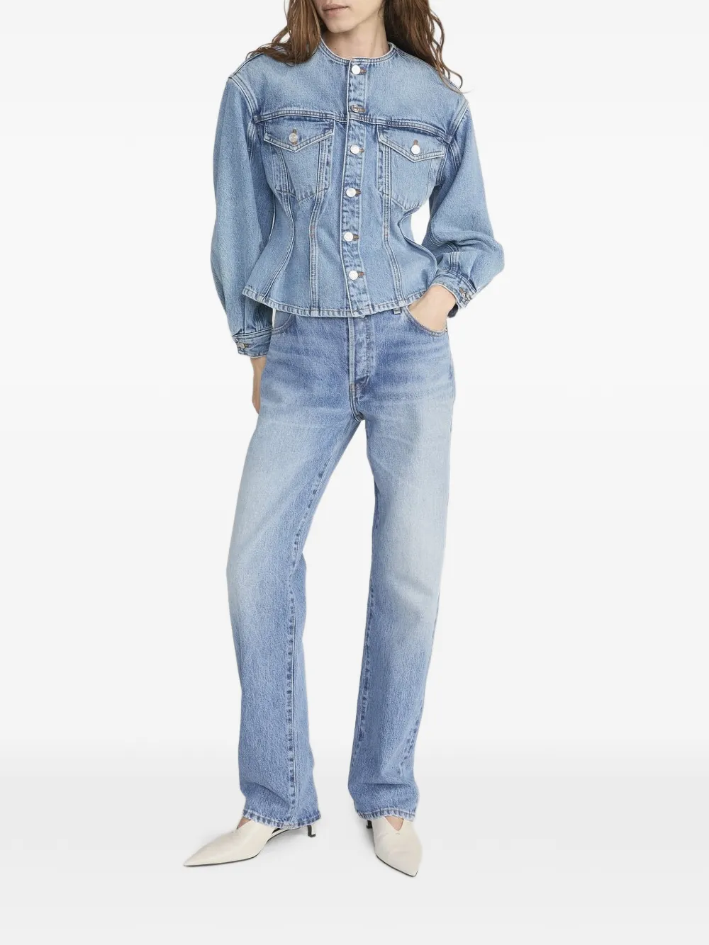  Frame Nipped Collarless Jacket - Blue 