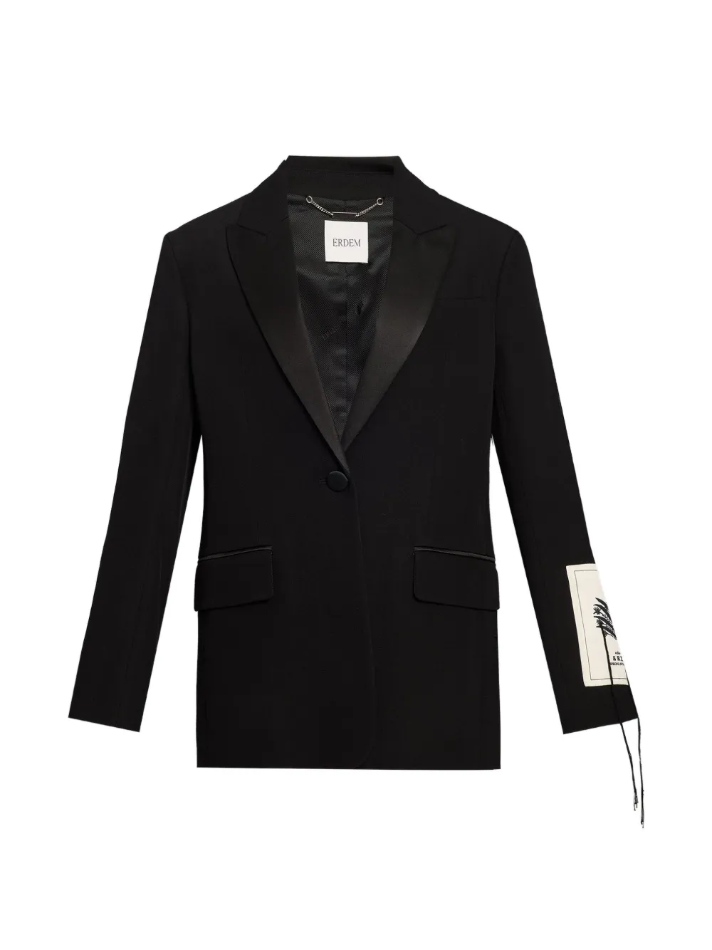 ERDEM satin-lapel logo-patch blazer - Nero