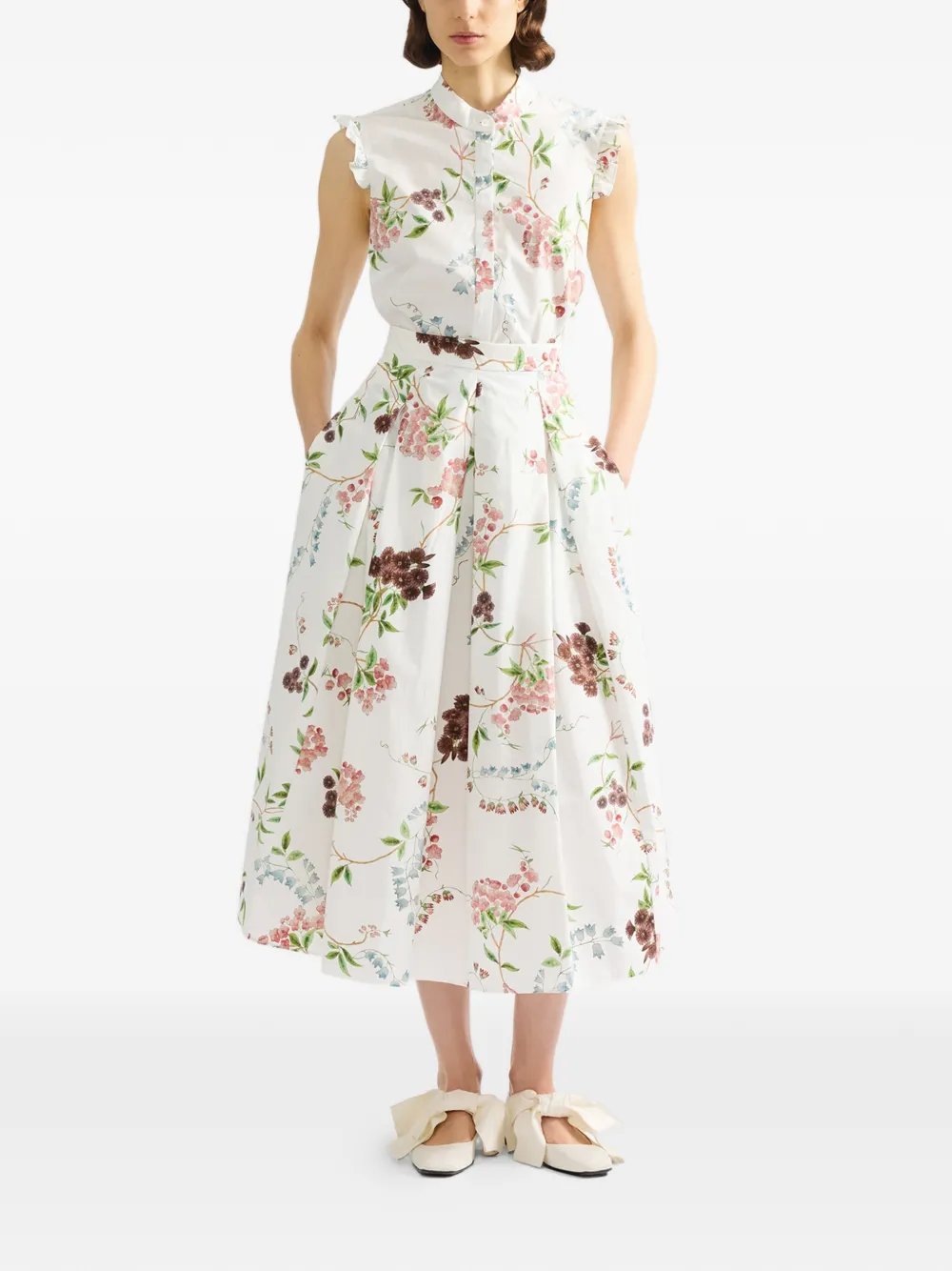  Erdem Ruffled Floral-print Blouse - White 