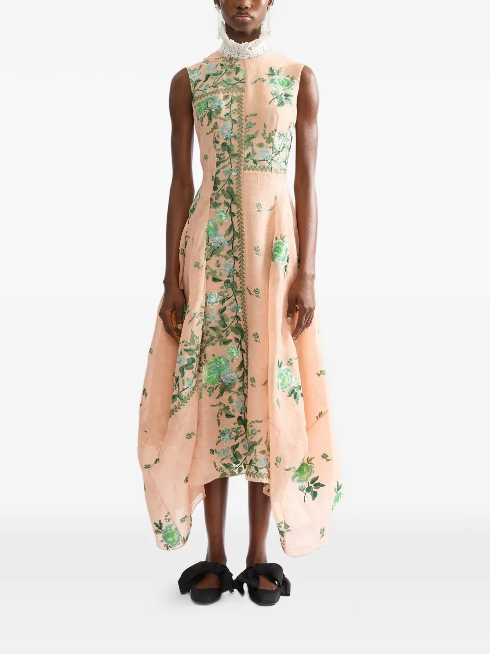 ERDEM Midi-jurk met geborduurde bloemen en zakdoek afwerking Roze