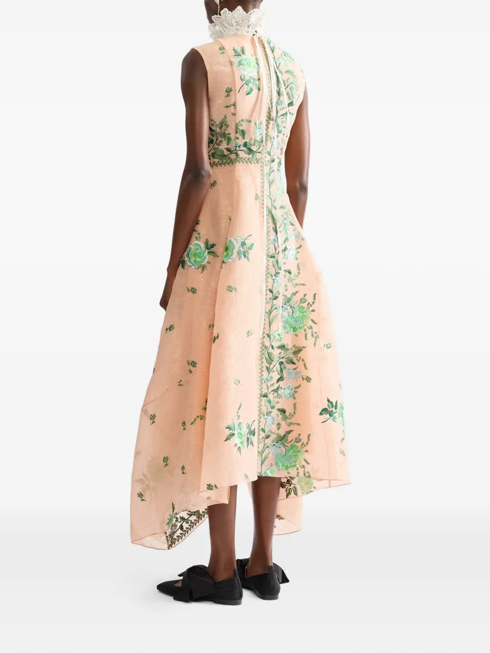 ERDEM Midi-jurk met geborduurde bloemen en zakdoek afwerking Roze