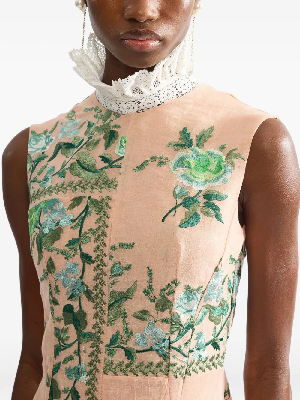 ERDEM Midi-jurk met geborduurde bloemen en zakdoek afwerking Roze
