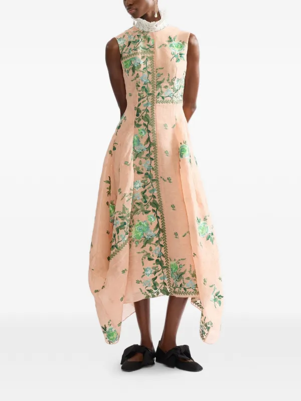 erdem embroidered dress Embroidered Cotton Twill Hourglass Midi Dress