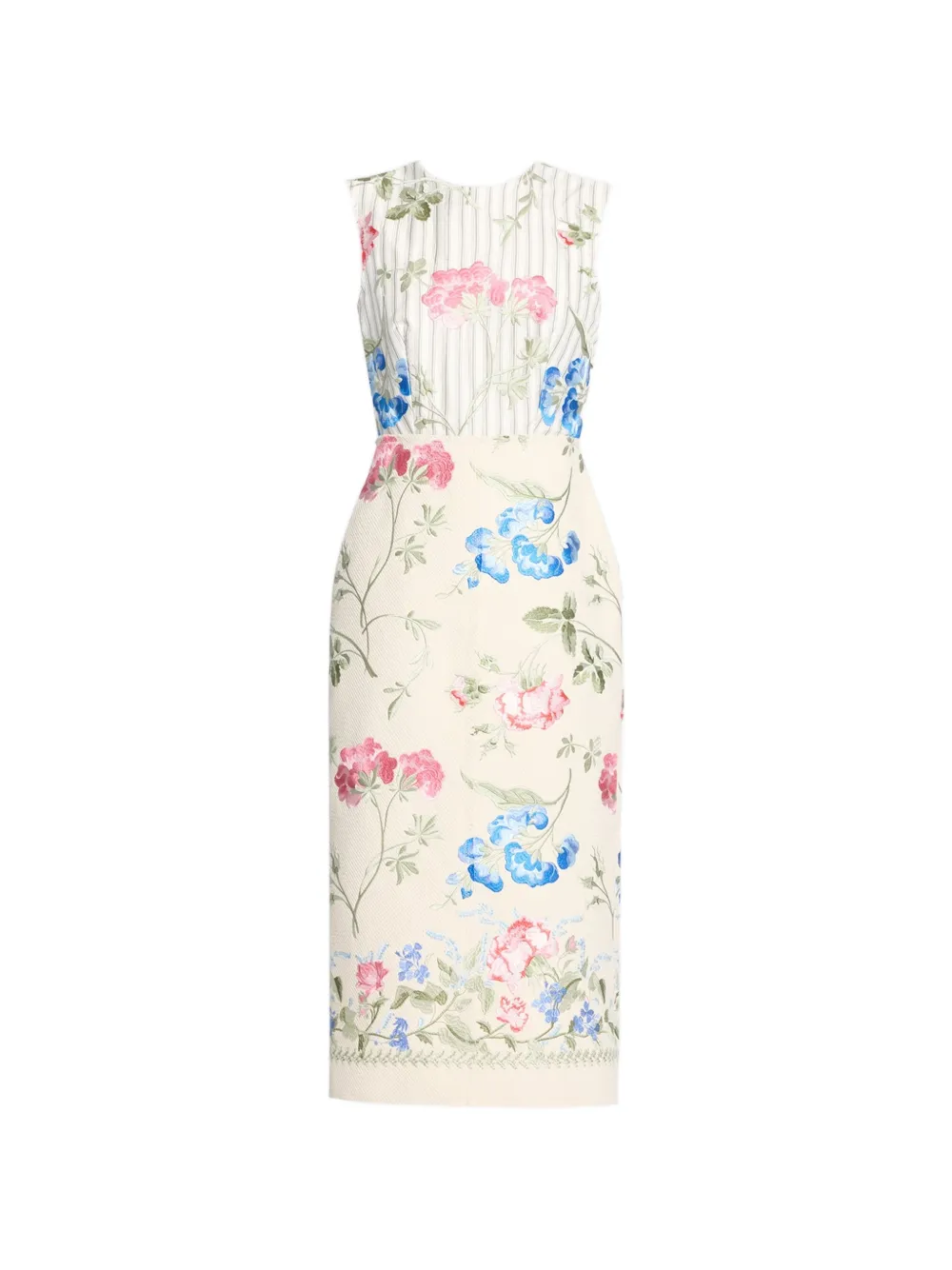 ERDEM floral-embroidered striped midi dress - Toni neutri