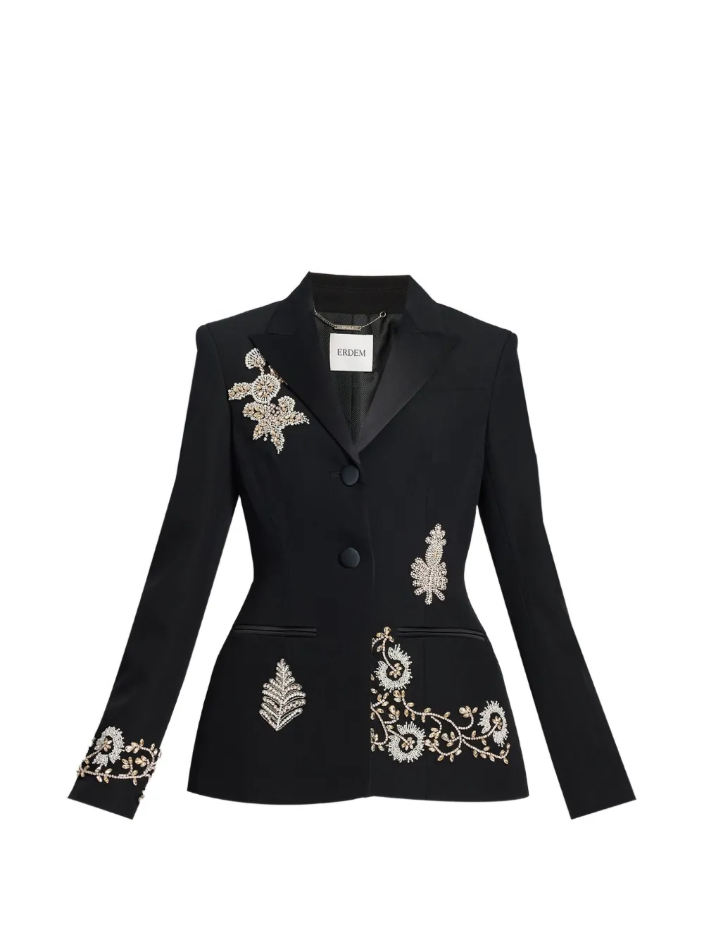ERDEM embroidered grain de poudre peak-lapel blazer - Nero