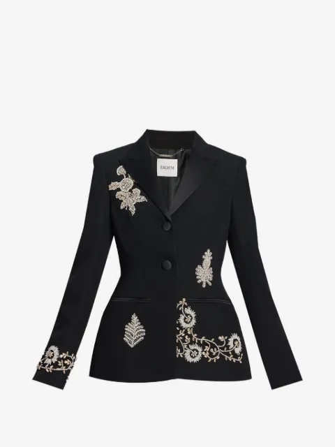 ERDEM embroidered grain de poudre peak-lapel blazer