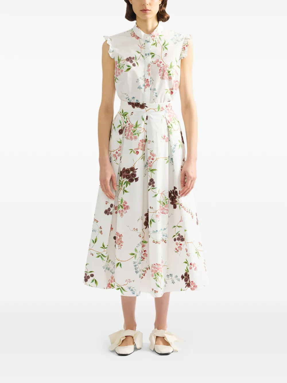  Erdem Floral-pattern Midi Skirt - White 