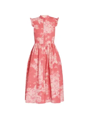 ZIMMERMANN Waverly Plunge Linen Midi Dress | Pink | FARFETCH CA